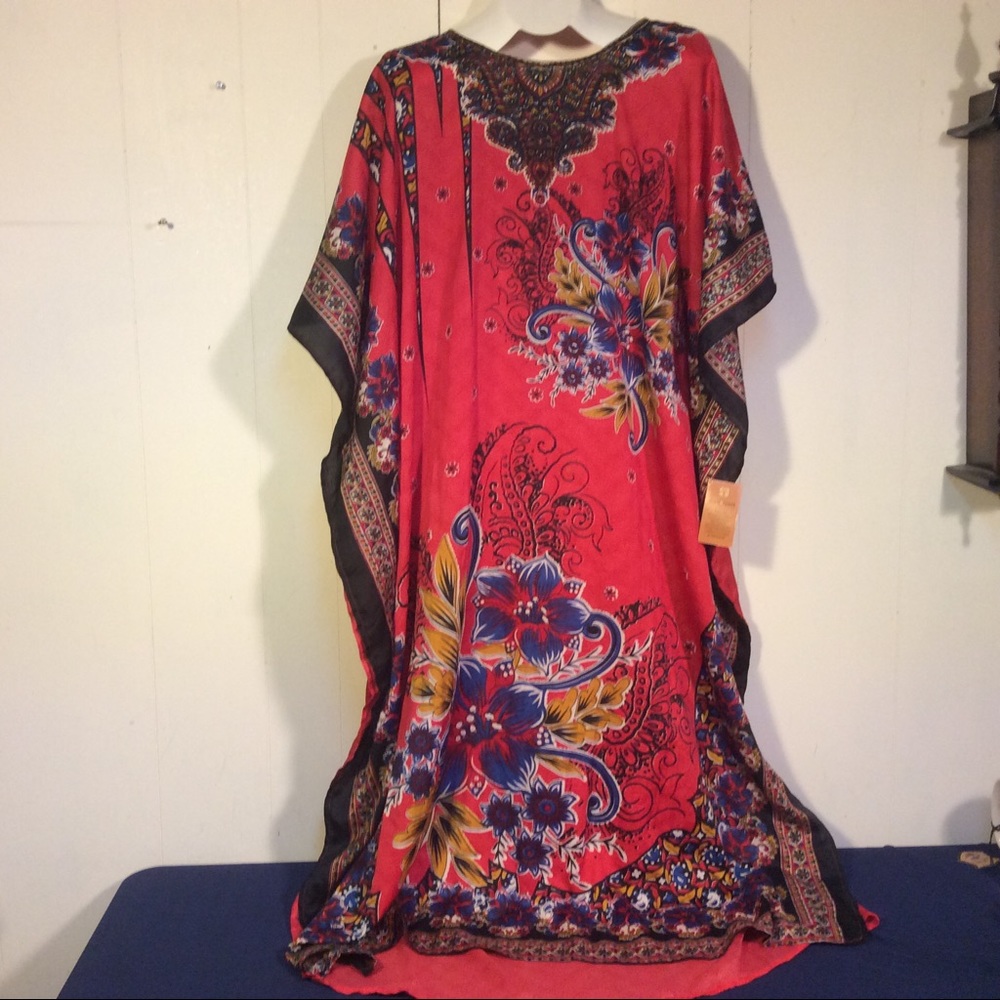 NWT Gold Coast Dress bright multi color Kaftan Womens one size